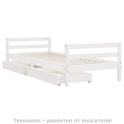 Детска рамка за легло с чекмеджета, бяла, 90x190 см, бор масив