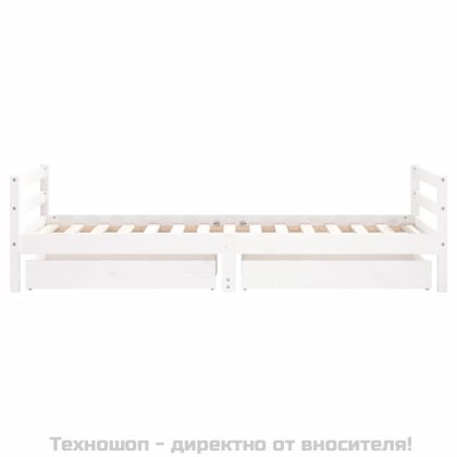 Детска рамка за легло с чекмеджета, бяла, 90x190 см, бор масив