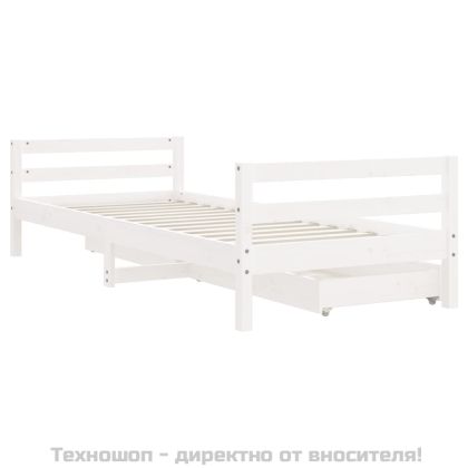 Детска рамка за легло с чекмеджета, бяла, 90x190 см, бор масив