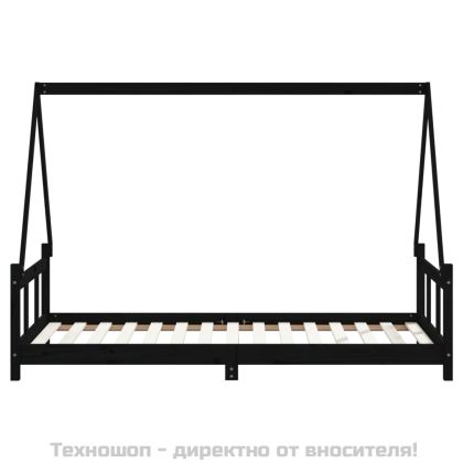 Детска рамка за легло, черна, 90x190 см, бор масив
