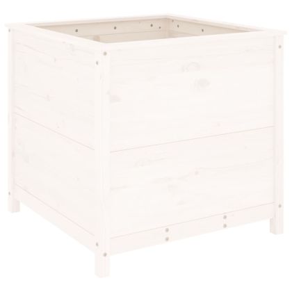 Градински сандък, бял, 82,5x82,5x78 см, масивно борово дърво