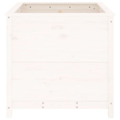 Градински сандък, бял, 82,5x82,5x78 см, масивно борово дърво