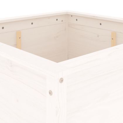 Градински сандък, бял, 82,5x82,5x78 см, масивно борово дърво