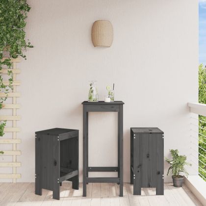 Бар табуретки 2 бр сиви 40x36x75 см борово дърво масив