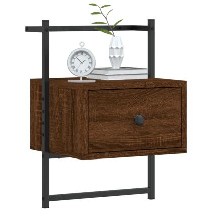 Нощно шкафче стенно 2 бр кафяв дъб 35x30x51 см инженерно дърво