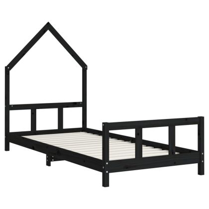 Детска рамка за легло, черна, 90x190 см, бор масив
