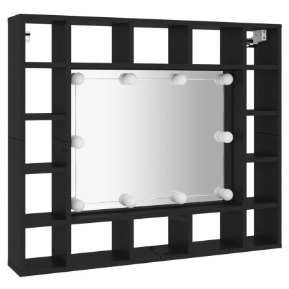 LED огледален шкаф, черен, 91x15x76,5 см