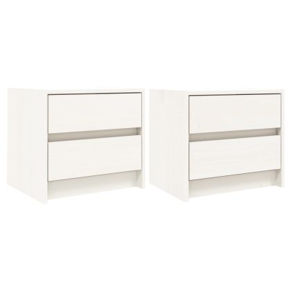 Нощни шкафчета, 2 бр, бели, 40x31x35,5 см, борово дърво масив