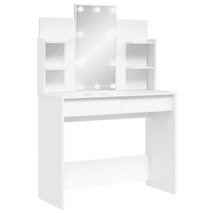 Тоалетка с LED лампи, бяла, 96x40x142 см