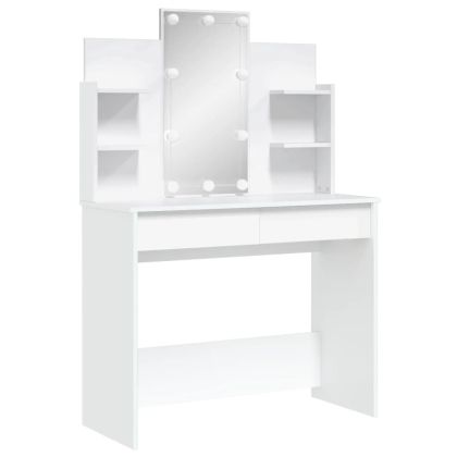 Тоалетка с LED лампи, бяла, 96x40x142 см