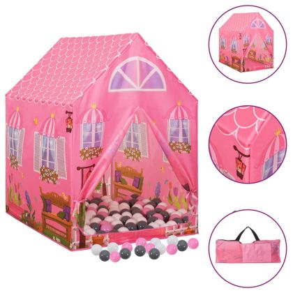 Детска палатка за игра с 250 топки розова 69x94x104 см