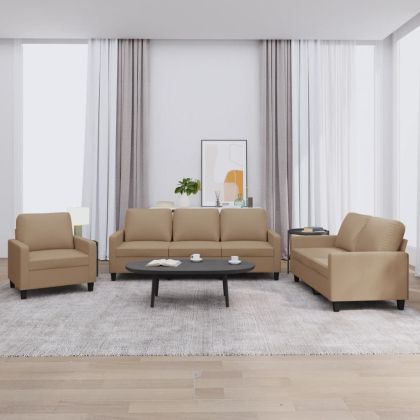 Комплект дивани 3 части с възглавници капучино изкуствена кожа