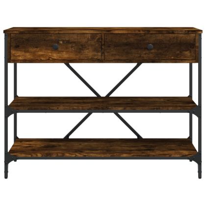 Конзолна маса с чекмеджета и рафтове опушен дъб инженерно дърво