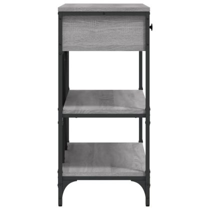 Конзолна маса с чекмеджета и рафтове сив сонома инженерно дърво