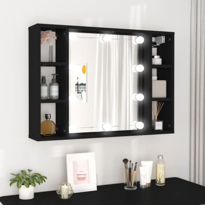 Огледален шкаф с LED, черен, 76x15x55 см
