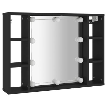 Огледален шкаф с LED, черен, 76x15x55 см