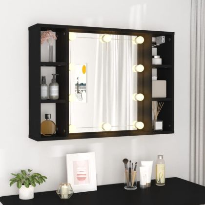 Огледален шкаф с LED, черен, 76x15x55 см