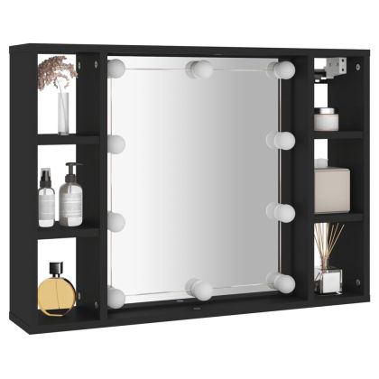 Огледален шкаф с LED, черен, 76x15x55 см