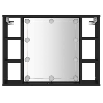 Огледален шкаф с LED, черен, 76x15x55 см