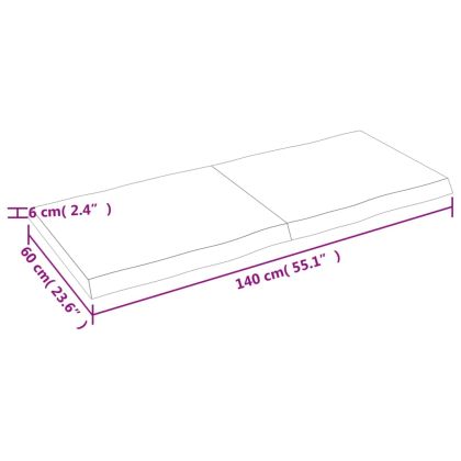 Плот за маса 140x60x(2-6) см необработено масивно дърво жив ръб