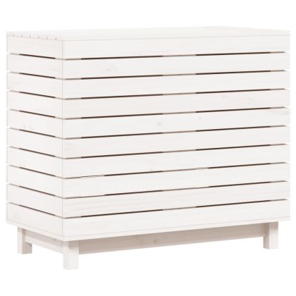 Кош за пране, бял, 88,5x44x76 см, борово дърво масив