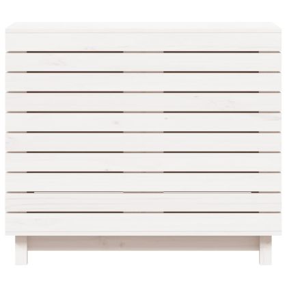 Кош за пране, бял, 88,5x44x76 см, борово дърво масив