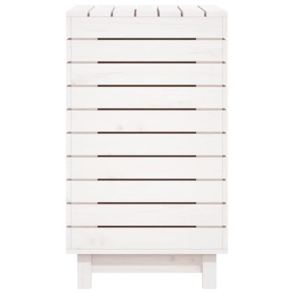 Кош за пране, бял, 88,5x44x76 см, борово дърво масив