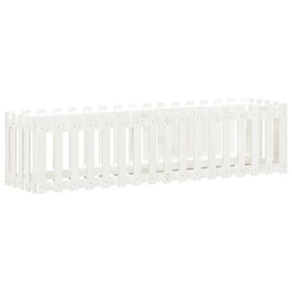 Градинска леха с дизайн на ограда бяла 200x50x50 см бор масив