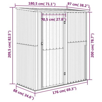 Градинска барака 180,5x97x209,5 см, поцинкована стомана, дървен вид
