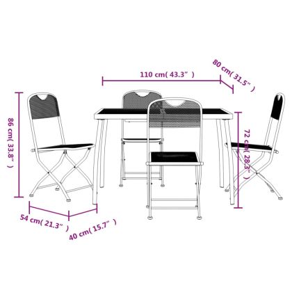 Градински трапезен комплект от 5 части, антрацит, метална мрежа