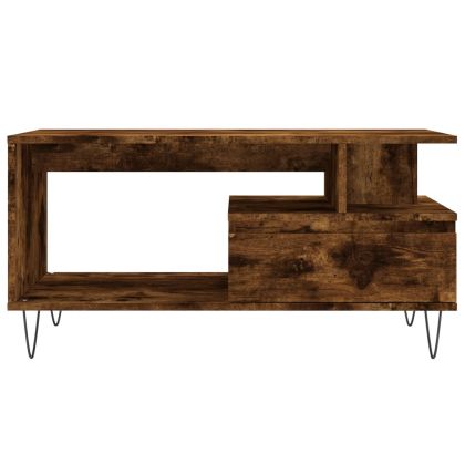 Кафе маса, опушен дъб, 90x49x45 см, инженерно дърво