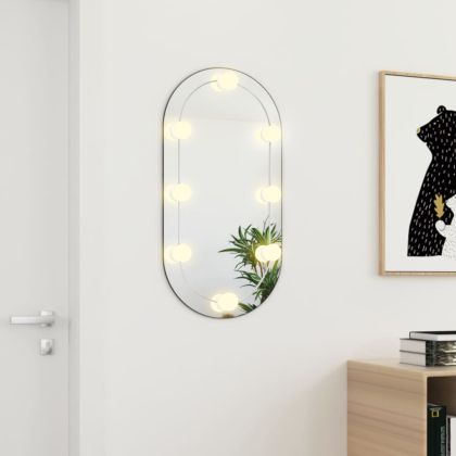 Огледало с LED лампи, 80x40 см, стъкло, овално