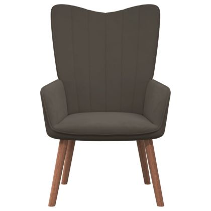 Релаксиращ стол с табуретка, тъмносив, кадифе