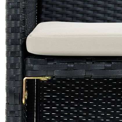 2-местен градински диван с възглавници, черен, полиратан