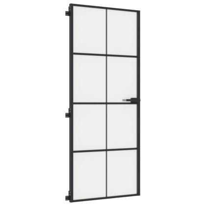Интериорна врата черна 83x201,5 см закалено стъкло и алуминий