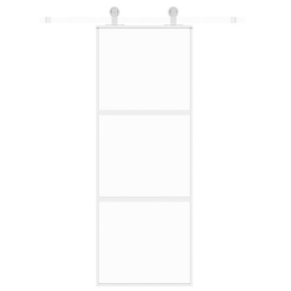 Плъзгаща се врата, бяла, 76x205 см, закалено стъкло и алуминий