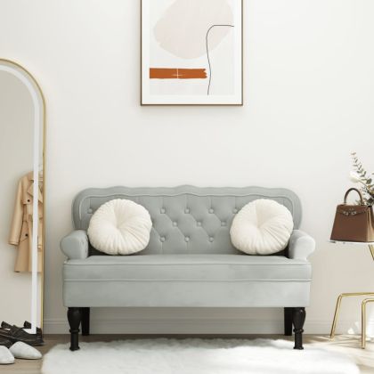 Пейка с облегалка, светло сива, 119,5x64,5x75 см, кадифе