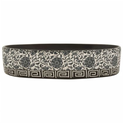 Мивка за плот, черен и син, овална, 56,5x36,5x13,5 см, керамика