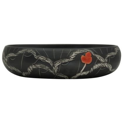 Мивка за плот, черна, овална, 59x40x15 см, керамика