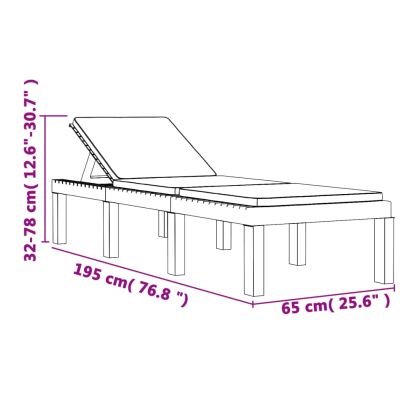 Шезлонг с възглавници, бял, PP