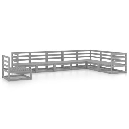 Градински лаундж комплект, 8 части, сив, бор масив