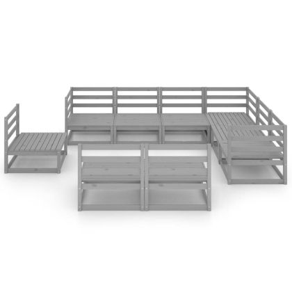Градински лаундж комплект, 9 части, сив, бор масив