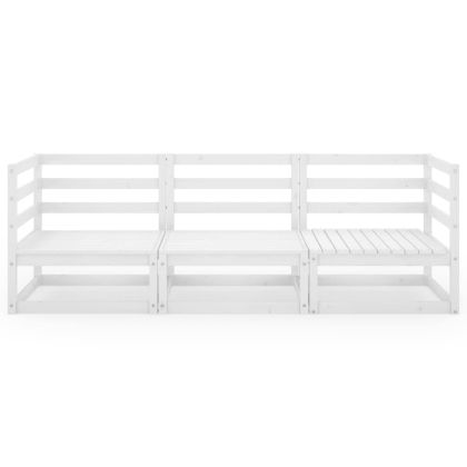 Градински 3-местен диван, бял, бор масив