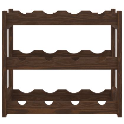 Стойка за вино за 12 бутилки, кафява, бор масив