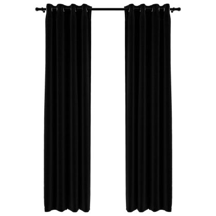Затъмняващи завеси имитация лен с отвори 2 бр черни 140x245 см