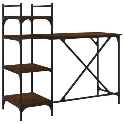 Компютърно бюро с рафтове кафяв дъб 120x47x109 см