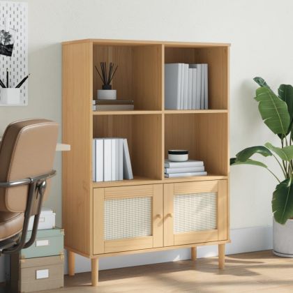 Библиотека SENJA ратанова визия кафява 90x35x130 см бор масив