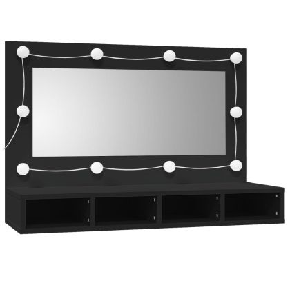 Огледален шкаф с LED, черен, 90x31,5x62 см