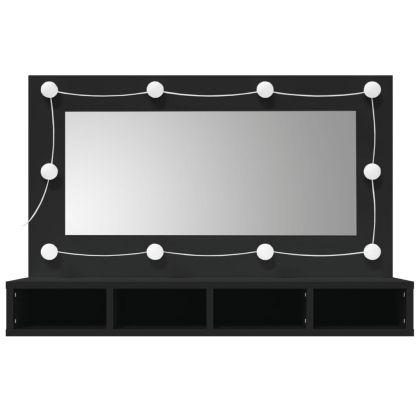 Огледален шкаф с LED, черен, 90x31,5x62 см