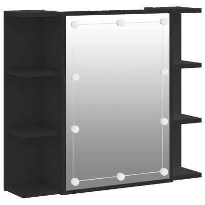 Огледален шкаф с LED, черен, 70x16,5x60 см